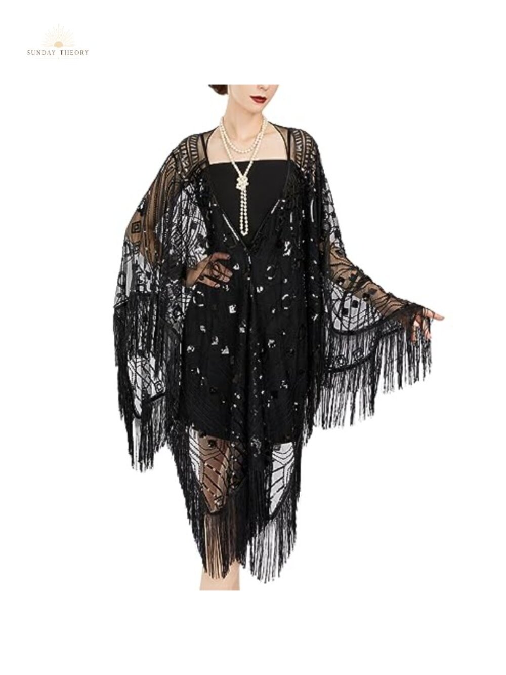 1920s Shawl Wrap Sequin Flapper Evening Gatsby Party Formal Mesh